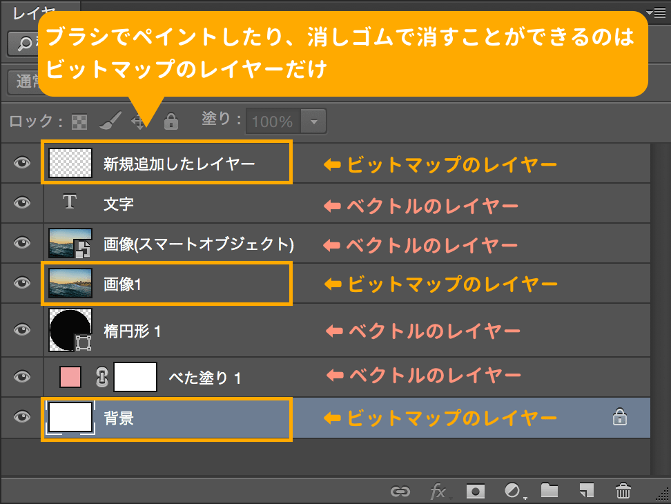 ペイントできるのはビットマップレイヤーだけ