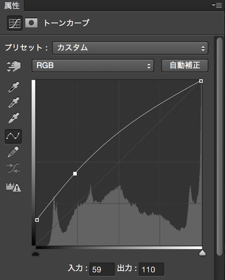 トーンカーブがゆるく上がった