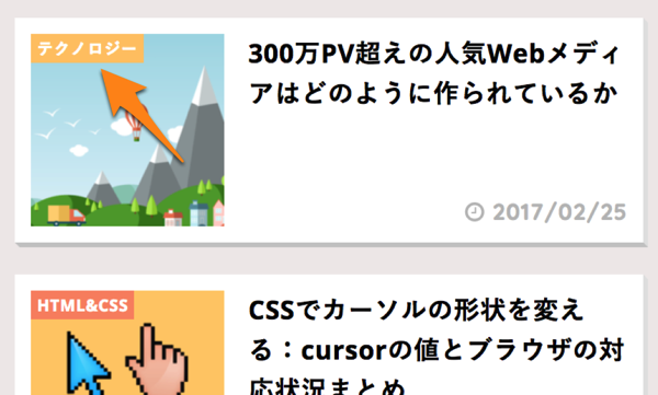 記事一覧にカテゴリ名を表示させるイメージ