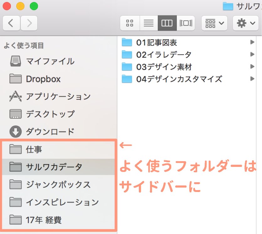 よく使うフォルダーはサイドバーに