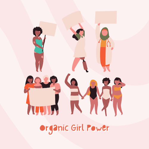 かかげる女性のイラスト
