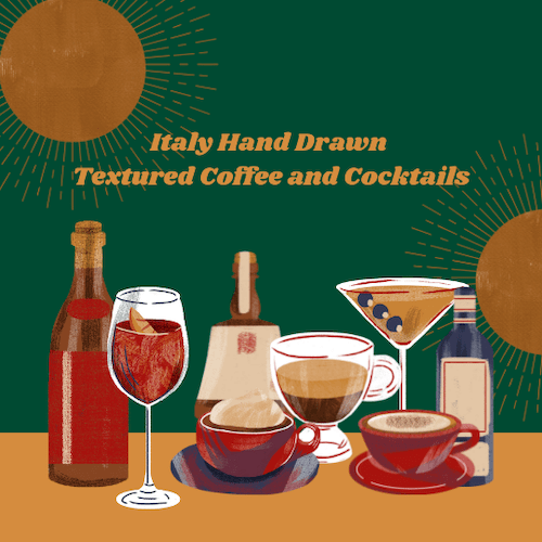 ワインやコーヒーなどのイラスト