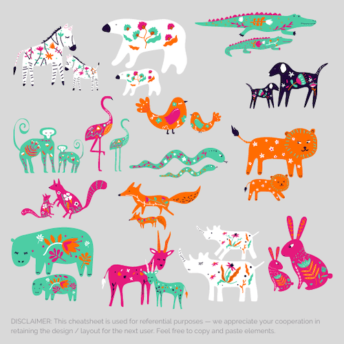おしゃれな動物の親子のイラスト