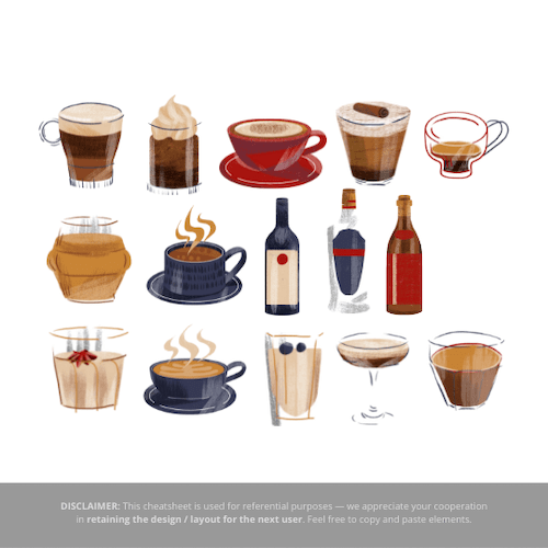 コーヒーやボトルワインのイラスト