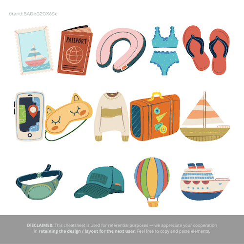 首枕やかばんなどの旅行用品イラスト