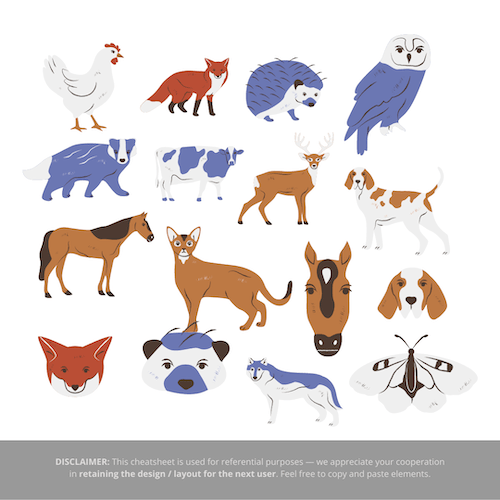 馬や犬やハリネズミのイラスト