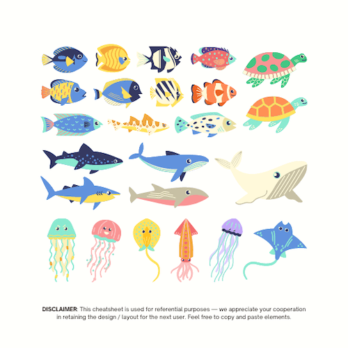 魚やサメやクラゲのイラスト