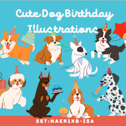 誕生日を祝う犬のイラスト