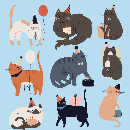 誕生日を祝う黒猫のイラスト