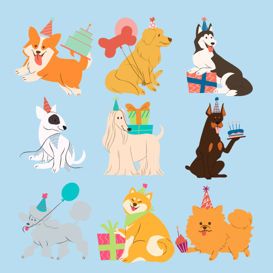 プレゼントと犬のイラスト