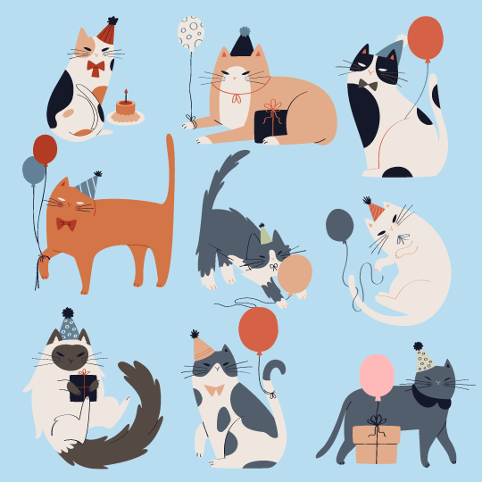 誕生日を祝う三毛猫のイラスト