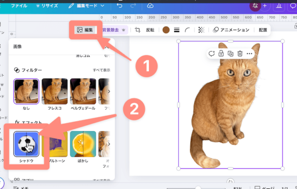 編集からシャドウを選択